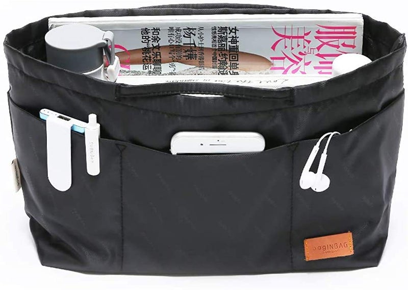 iN. Purse Organizer Insert with zipper Nylon fabric for women Handbags & Totebag black Size: Small: 13"(Top)/8.7"(Bottom) L Ã— 4.7" W Ã— 7.5" H